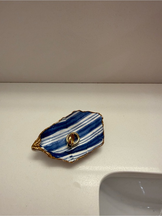 Handmade Jewelry - Handmade Oyster Jewelry Dish with Gold Leaf Dipped Edges